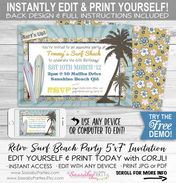 INSTANT DOWNLOAD EDITABLE Surf's up Birthday 2 