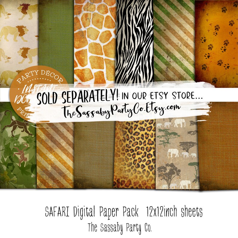 Pu&ograve; includere: Un pacchetto di carta digitale con 12 motivi a tema safari. I motivi includono una stampa di giraffa, strisce di zebra, macchie di leopardo e altro ancora. Il pacchetto di carta &egrave; perfetto per l'artigianato e lo scrapbooking.