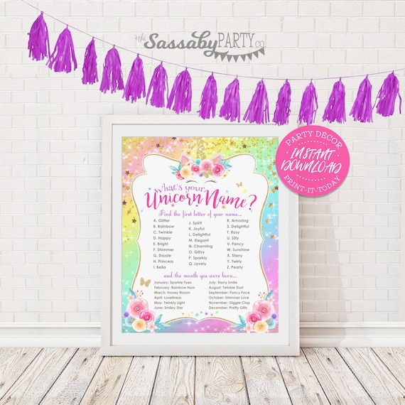 Unicorn Name Poster - INSTANT DOWNLOAD - Party Sign, Rainbow, Girls Birthday, Baby Shower, Printable, Party Decor, Decoration, Wall Art Il_570xn