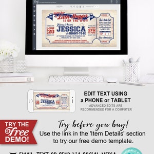 Baseball Baby Shower Invitation, Ticket Invite, Little Slugger On The Way, Mommy to Be, Batter Up, Little Rookie, Edit Text, Editable, Take Me Out To The Ballgame, Play Ball, Home Run, Instant Download, Printable, Print Yourself