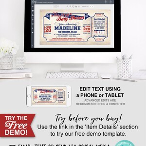 Baseball Baby Shower Invitation, Ticket Invite, All-Star, Mommy to Be, Batter Up, Little Rookie, Edit Text, Editable, Take Me Out To The Ballgame, Play Ball, Home Run, Instant Download, Printable, Print Yourself