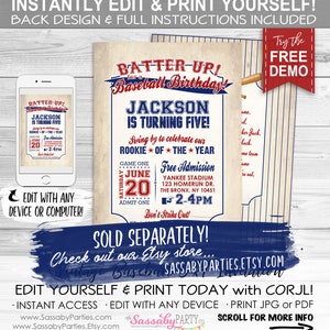 SOLD SEPARATELY, Baseball Invitation, Batter Up, Birthday Invite