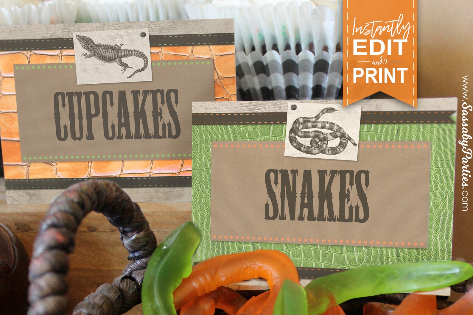 Reptile Party Labels INSTANT DOWNLOAD Editable &amp; Printable - Etsy