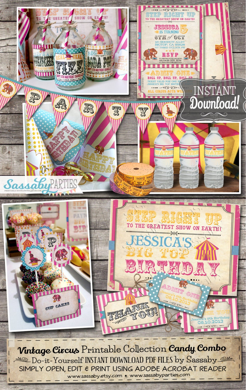 Vintage Circus Party Collection Instant Download Candy Etsy