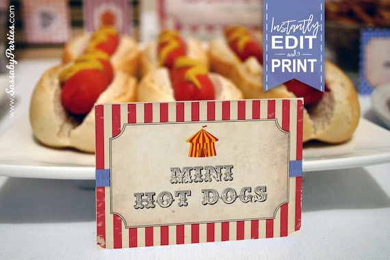 Vintage Circus Party Labels - INSTANT DOWNLOAD - Editable & Printable Birthday Decorations, Carnival Decor, Big Top Tent, Food Tags, Gift