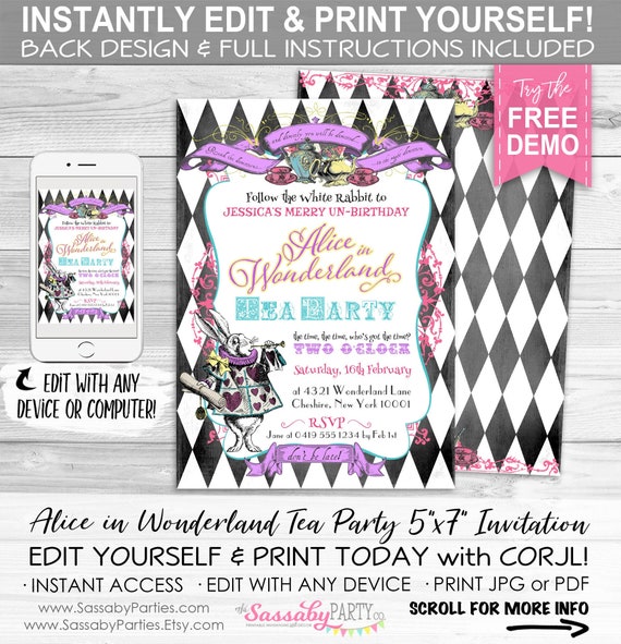 Mad Hatter Tea Party Poster INSTANT DOWNLOAD Printable Alice in