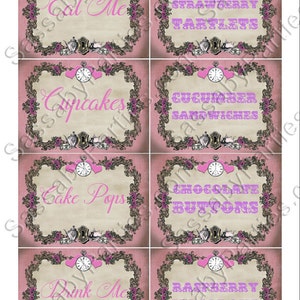Alice in Wonderland Party Labels, Food Tent Cards, Pastel Pink Hearts, Roses, Eat Me Tags, Birthday Decorations, Decor, Bday, Bridal Shower, Edit Text, Editable, Printable, Print Yourself, Instant Download,