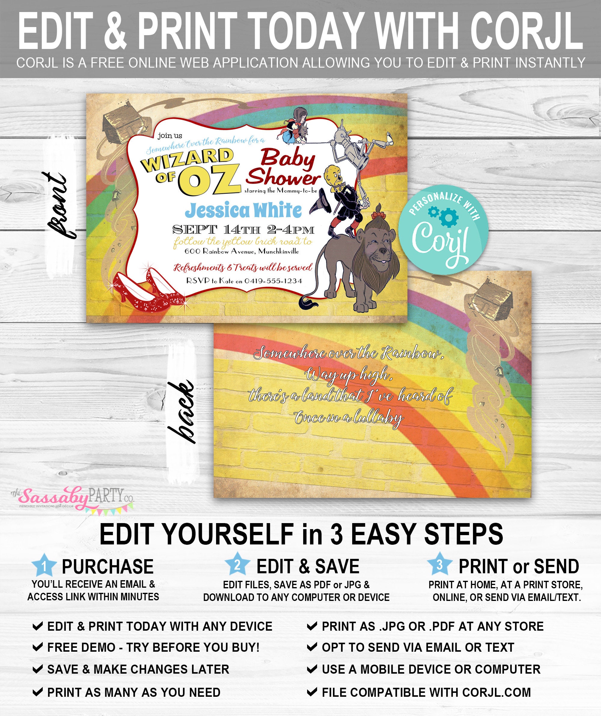 Wizard of Oz Baby Shower Invitation INSTANT DOWNLOAD - Etsy