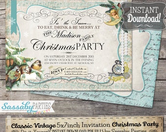 Classic Vintage Christmas Party Invitation INSTANT DOWNLOAD