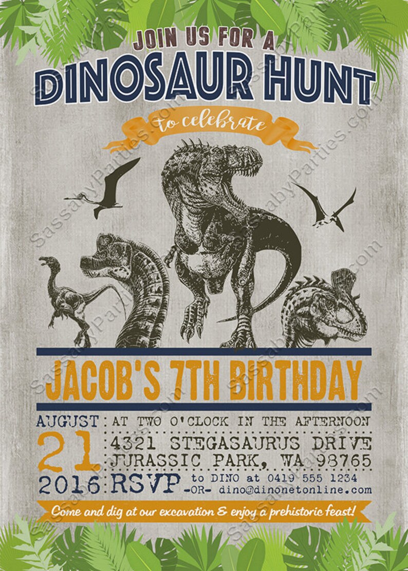 Dinosaur Hunt Invitation, Dinosaurs Invite, Jurassic Partk, T-rex, Raptor, Any Age Birthday Party, Printable, Print Yourself, Instant Download, Editable, Edit Text