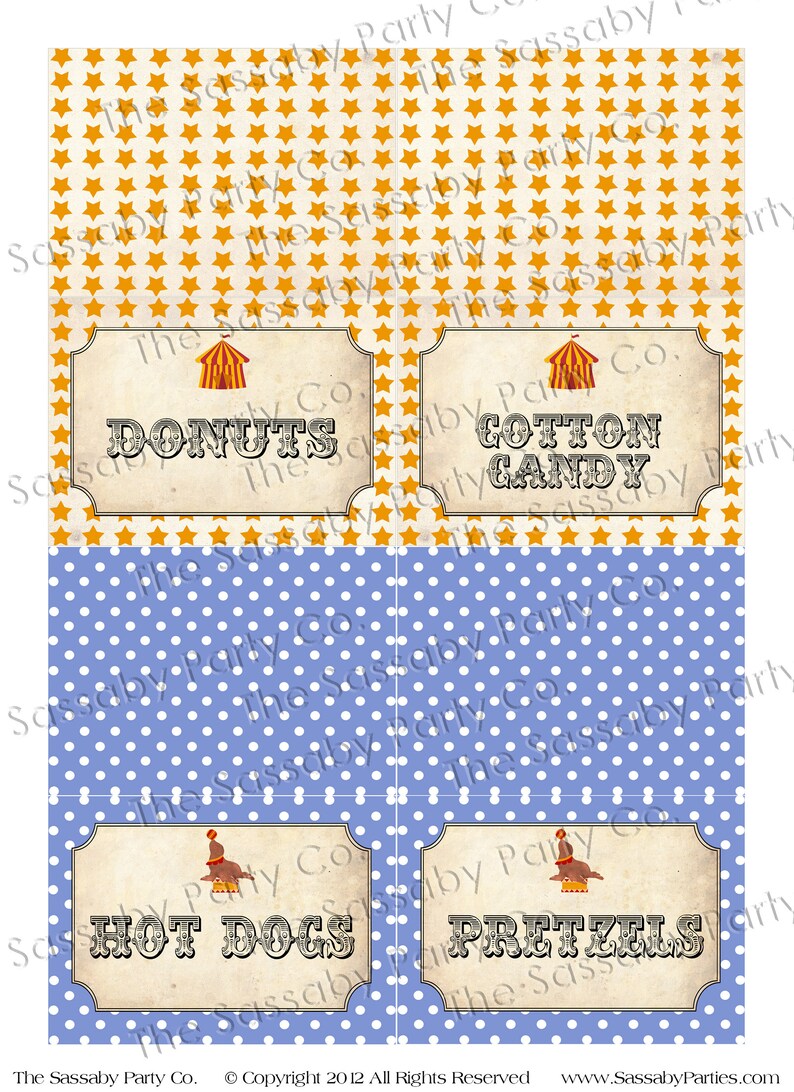 Carnival Circus Party Labels, Food, Candy, Tent Label, Birthday Party Decor, Big Top, Decorations, Edit Yourself, Editable, Stripes, Instant Download, Printable, Print Yourself, Come One Come All