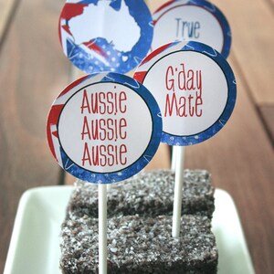 Australia Day Party Circles/Favor Tags - INSTANT DOWNLOAD - Printable Aussie, BBQ, Food, Cupcake Topper, Decorations, Decor, Gift, GDay