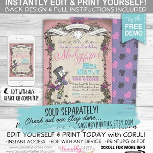 Mad Hatter Tea Party Poster INSTANT DOWNLOAD Bonkers Quote Alice in Wonderland Pastel Birthday Baby Shower Printable Sign Decoration image 5