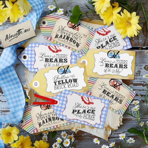 Wizard of Oz Swing Tags - INSTANT DOWNLOAD - Printable Junk Journal Tag, Party Decor, Labels, Favor, Decoration, Ruby Slippers