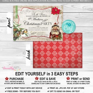 Classic Vintage Christmas Party Invitation - INSTANT DOWNLOAD ...