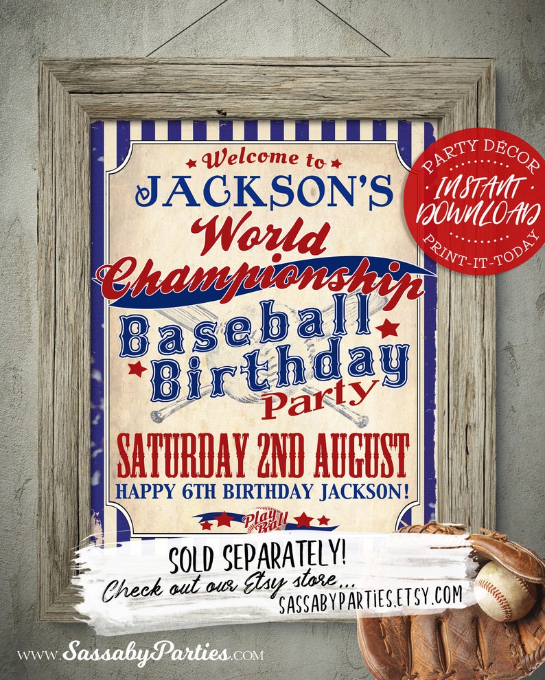Vintage Baseball Party Etiketten - INSTANT DOWNLOAD - Bearbeitbare & druckbare Geburtstagsfeierdekorationen, Dekor, Essenstisch, Tags, Geschenkkarten Bild 7