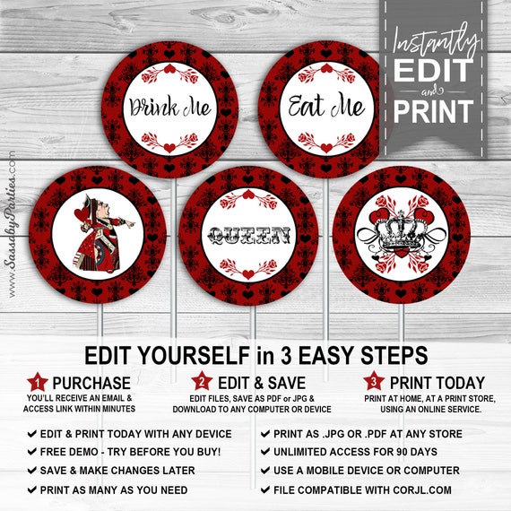 Queen of Hearts Party Sign INSTANT DOWNLOAD Editable & Printable