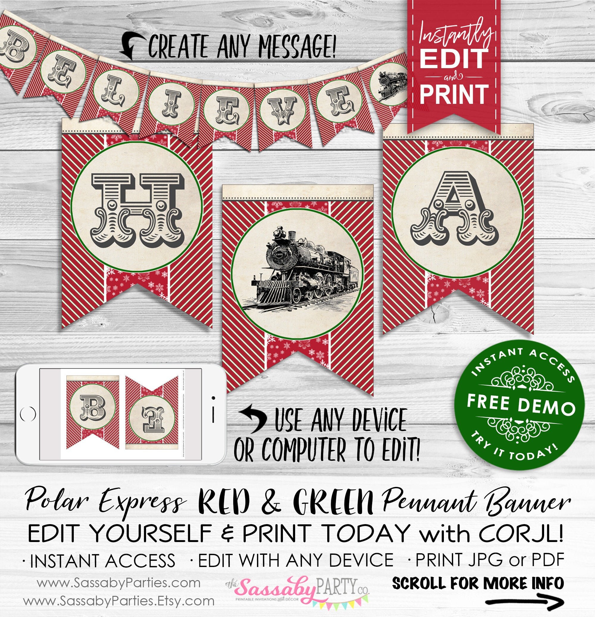 Polar Express Banner RED INSTANT DOWNLOAD Editable & Etsy