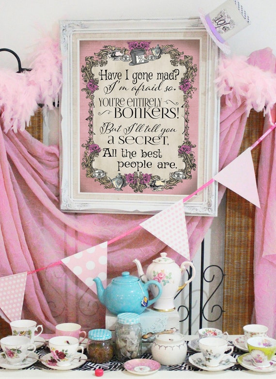 Mad Hatter Tea Party Poster - INSTANT DOWNLOAD - Alice in Wonderland, Pink Pastel, Gone Mad, Birthday, Baby Shower, Printable Sign, Decor Il_570xn