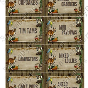 Australian Animals Food Tent Cards, Party Labels, Edit Text, Editable, Decorations, Decor, Australia Bday, Koala, Kangaroo, Platypus, Lizard, Aussie Party, True Blue, Outback, BBQ, Instant Download, Printable, Print Yourself,