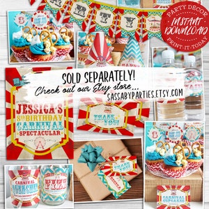 Vintage Carnival Water Bottle Labels INSTANT DOWNLOAD Editable & Printable Party Decorations, Decor, Label, Drinks, Refreshments image 6
