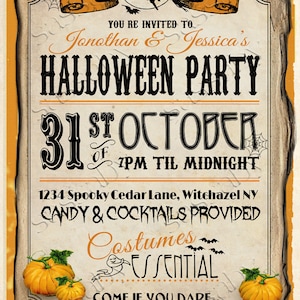 Halloween Party Invitation, Invite - INSTANT DOWNLOAD - Editable & Printable Pumpkin, Witch, Costume Party, Come if you Dare, Bats, Edit Yourself, Edit Text, Birthday, Candy, Cocktails