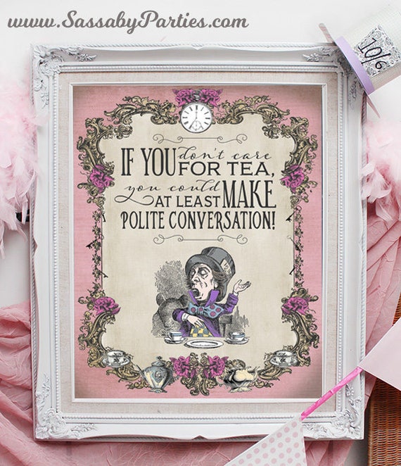 Mad Hatter Tea Party Poster / Pink / INSTANT DOWNLOAD / Alice in Wonderland  / Pastel / Birthday / Baby Shower / Printable Sign / Decoration 