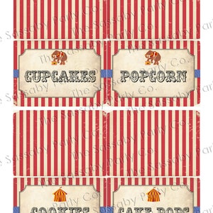 Carnival Circus Party Labels, Food, Candy, Tent Label, Birthday Party Decor, Big Top, Decorations, Edit Yourself, Editable, Stripes, Instant Download, Printable, Print Yourself, Come One Come All