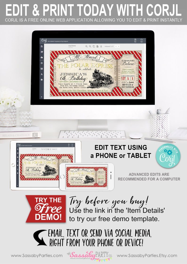 Polar Express Invitation, Ticket Invite, Red, All Aboard, Printable, Print yourself, Birthday Decorations, Christmas, Xmas, Instant Download, Digital File