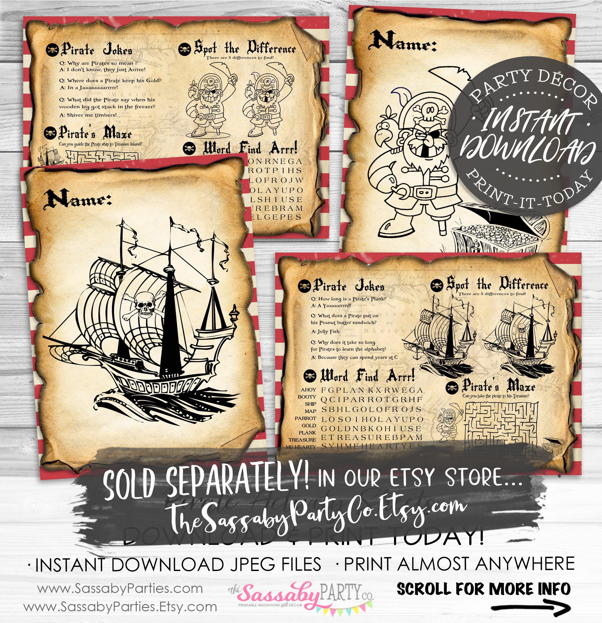 Pirate Treasure Map Pin The Flag Game Set - Includes Poster, 24 Stickers, Blindfold For Birthday Party Activities