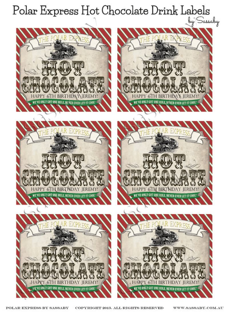 Polar Express Hot Chocolate Labels, Birthday Party Decor, Decorations, Christmas, Xmas, Never Let It Cool, Editable, Instant Download, Printable Birthday, Print Yourself