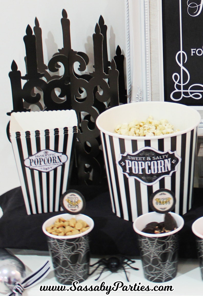 Halloween Horror Movie Party Pack, Posters, Signs, Popcorn Labels, Food Tent Cards, Decor, Decorations, Banner, Bunting, Haunted, Edit Yourself, Editable, Instant Download, Printable, Print Yourself,