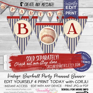 Vintage Baseball Party Etiketten - INSTANT DOWNLOAD - Bearbeitbare & druckbare Geburtstagsfeierdekorationen, Dekor, Essenstisch, Tags, Geschenkkarten Bild 6
