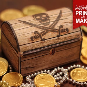 Cofre del tesoro pirata - DESCARGA INSTANTÁNEA - Imprimible, recuerdo de fiesta de cumpleaños, regalo, decoración, plantilla, Jolly Roger, hacer
