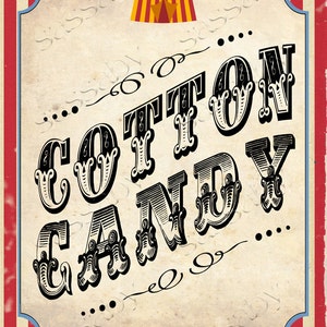 Cotton Candy Sign, Circus Game Sideshow Alley Poster, Big Top Signs, Photo Booth, Circus, Ring Toss, Prizes, Tickets, Popcorn, Stripes, Instant Download, Printable, Print Yourself, 30 Included, The Greatest Show On Earth