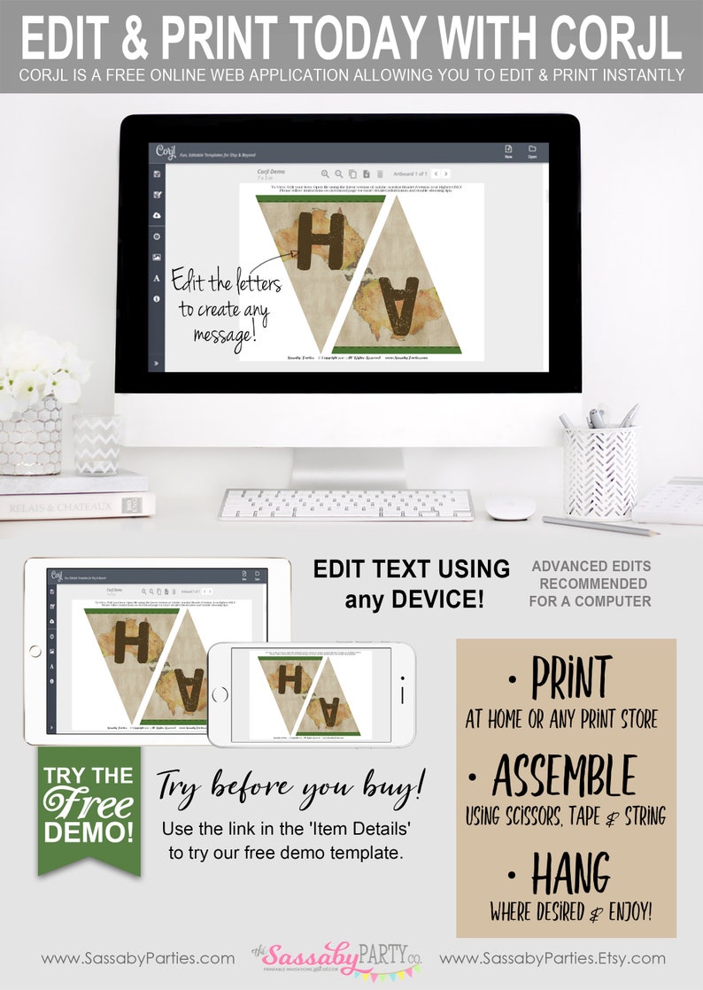 Australian Party Banner, Bunting, Animals, Australia Party, Birthday, Koala, Kangaroo, Aussie, True Blue, Outback, Create Your Own Message, Edit Yourself, Editable, Instant Download, Printable, Print Yourself,