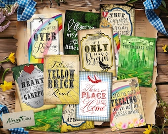 Wizard of Oz Junk Journal Cards - INSTANT DOWNLOAD - Printable ATC Cards, Party Decor, Labels, Favor Tags, Decorations