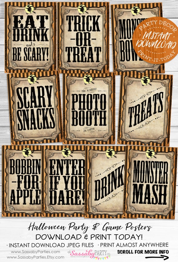 Halloween Party/Game Signs - INSTANT DOWNLOAD - Trick or Treat, Games, Sideshow Alley Printable Party Decorations, Decor, Photo Booth, Scary Il_570xn