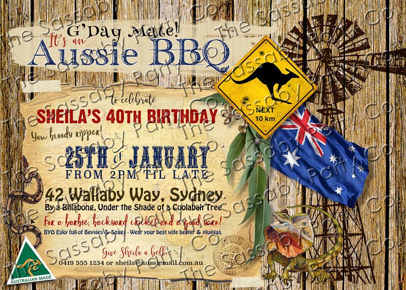 Australian BBQ Party Invitation, Birthday Invite, Edit Text, Editable, Koala, Kangaroo, Australia Bday, Aussie Party, True Blue, Outback, BBQ, Instant Download, Printable, Print Yourself,