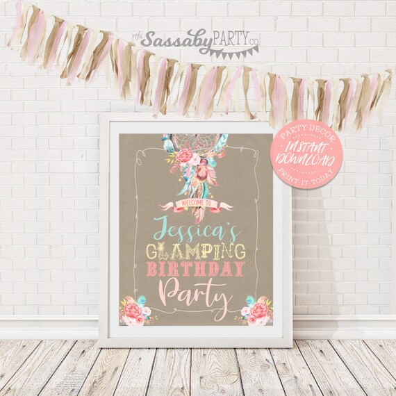 Boho Glamping Dreamcatcher Welcome Sign - INSTANT DOWNLOAD - Editable & Printable, Birthday Decorations, Party Poster, Pastel Wall Art Decor Il_570xn