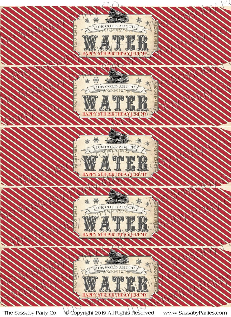 Polar Express Water Bottle Labels, Template Example, Edit Yourself, Printable, All Aboard, Ice Cold Arctic Water, Birthday Decor, Christmas Party decorations, Editable, Print at Home, Instant Download