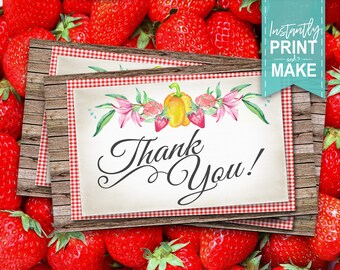 Farmers Market Thank you Cards & Envelope - INSTANT DOWNLOAD - Printable Birthday Decorations, Greeting Thankyou Card, Gift Tag, Print Today