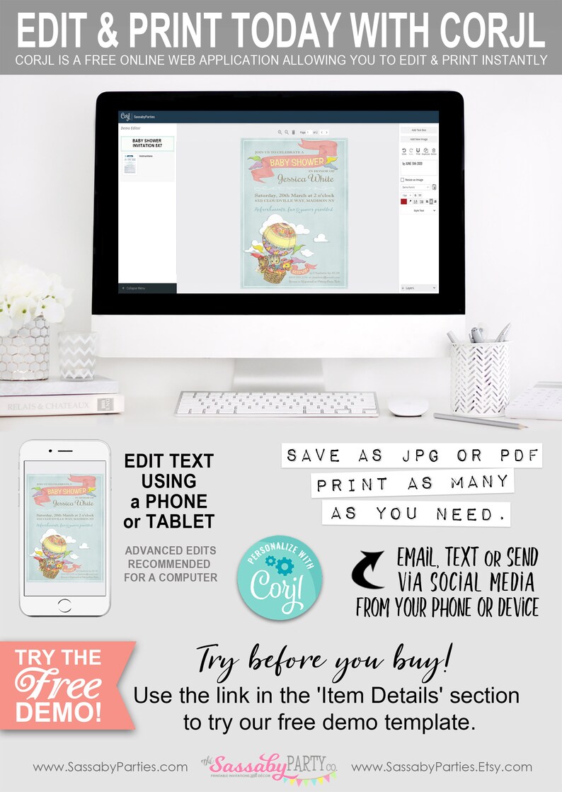 Up Up Away Baby Shower Invitation Instant Download Etsy