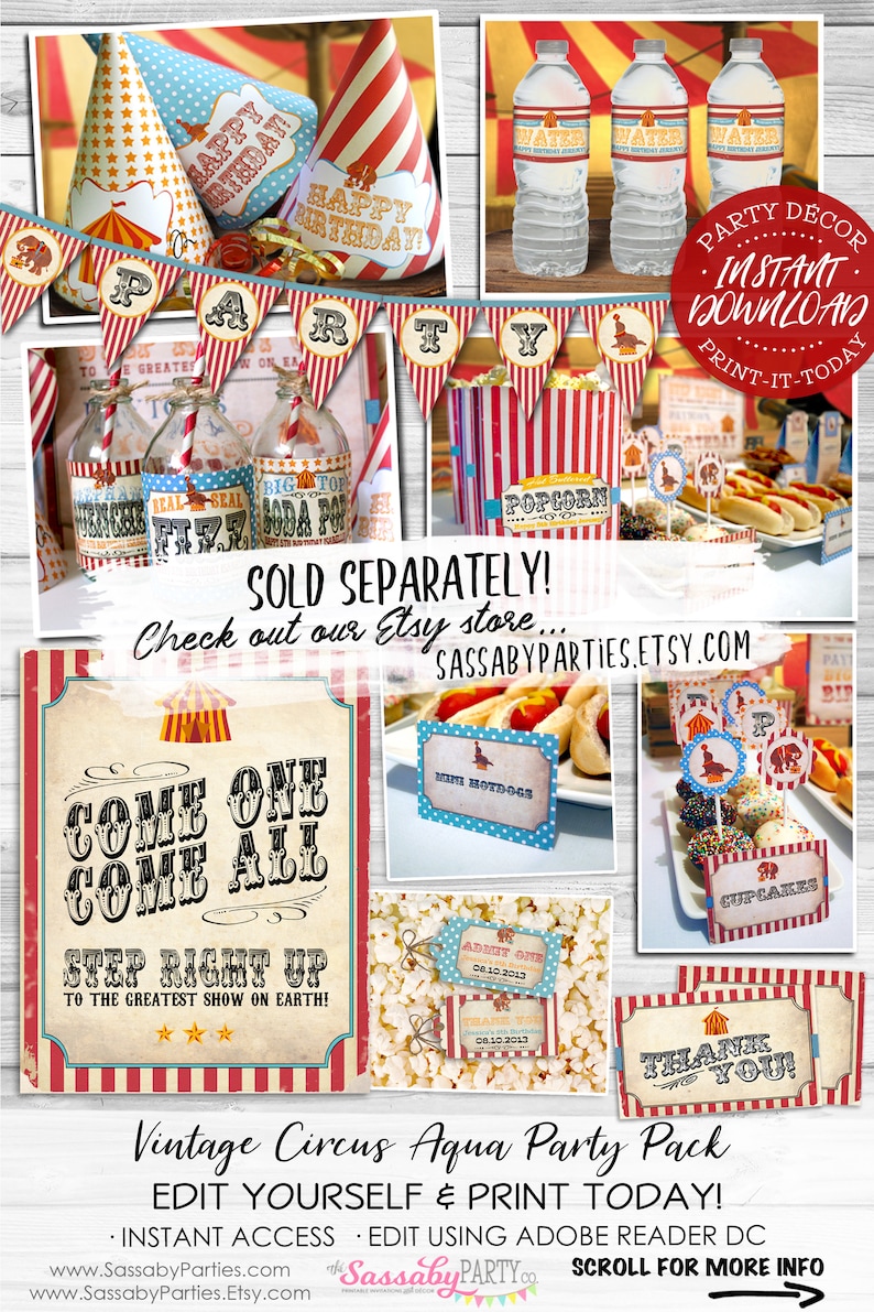 Vintage Circus Digital Paper Pack INSTANT DOWNLOAD Scrapbooking Card Making Sheets, Birthday Party Decoration, Decor, Big Top, Carnival image 5