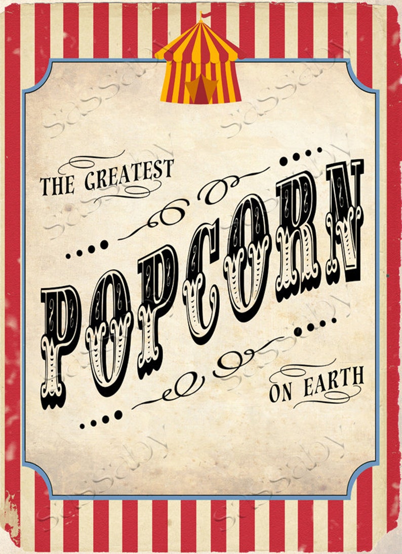 Popcorn Sign, Circus Game Sideshow Alley Poster, Big Top Signs, Photo Booth, Circus, Ring Toss, Cotton Candy, Prizes, Tickets, Stripes, Instant Download, Printable, Print Yourself, 30 Included, The Greatest Show On Earth