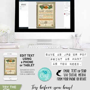 Camping Party Invitation, Any Age, Tent, Scouts, Summer Camp, S'mores, Arrows, Campfire, Compass, Woods, Instant Download, Printable Birthday, Print Yourself