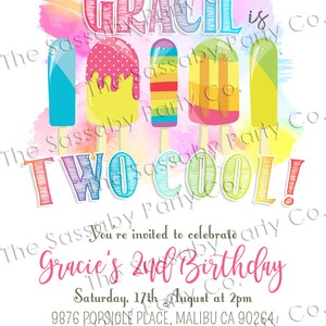 Popsicle Party Invitation, Two Cool, 2nd Birthday, Girls Invite, Summer, Ice Cream, Icy Pole, Instant Download, Printable Birthday, Pool, Swimming, Rainbow Colors, Print Yourself