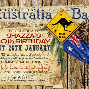 Australian Party Invitation, Bday Invite, Animals, Australia Party, Birthday, Koala, Kangaroo, Aussie, True Blue, Outback, BBQ, Edit Yourself, Editable, Instant Download, Printable, Print Yourself,