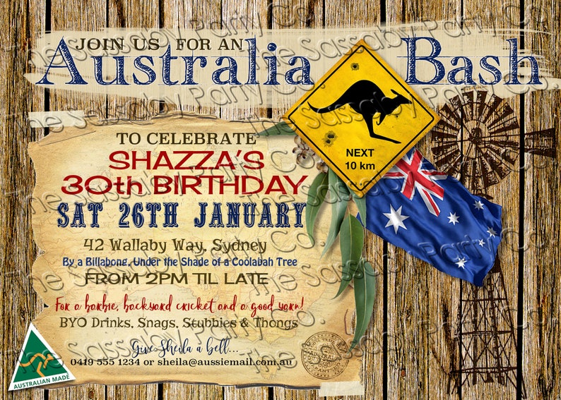 Australian Party Invitation, Bday Invite, Animals, Australia Party, Birthday, Koala, Kangaroo, Aussie, True Blue, Outback, BBQ, Edit Yourself, Editable, Instant Download, Printable, Print Yourself,