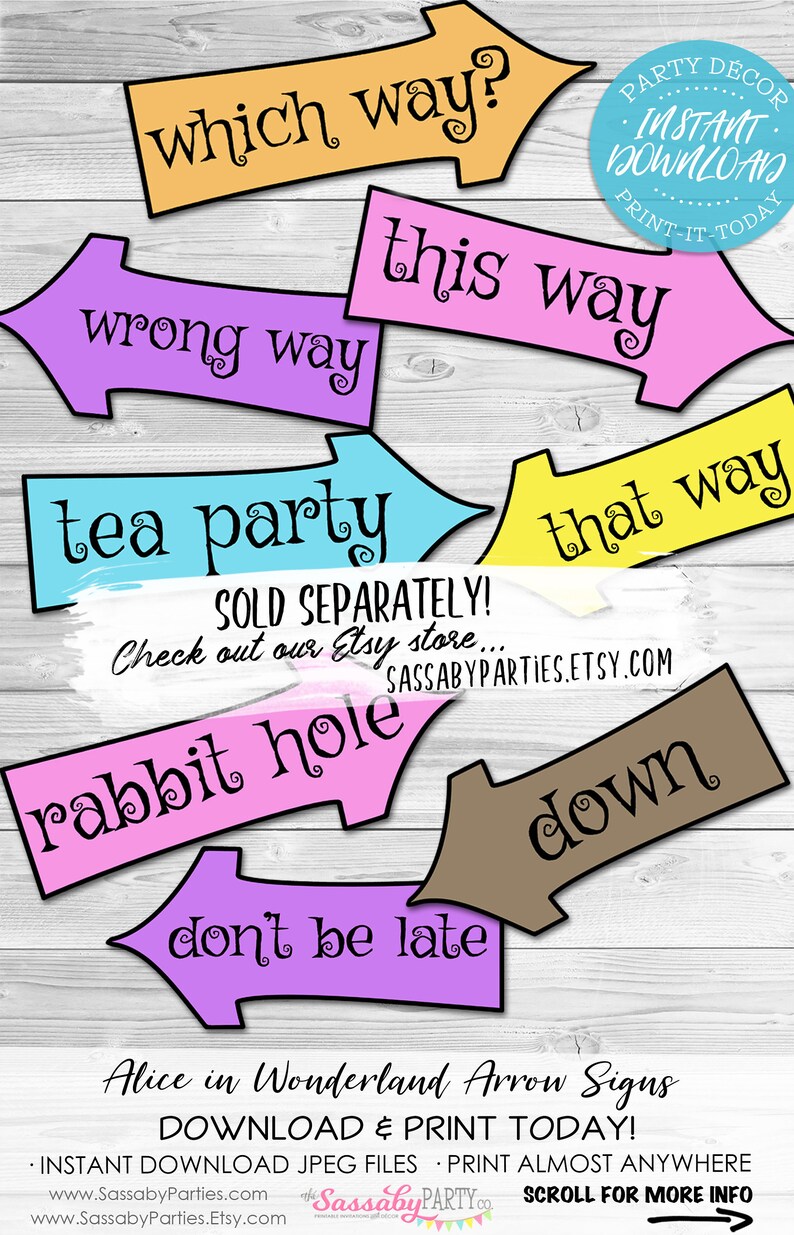 Alice in Wonderland Party Circles/Cupcake Toppers INSTANT DOWNLOAD Editable & Printable Birthday Decorations, Decor, Tea Party, image 6